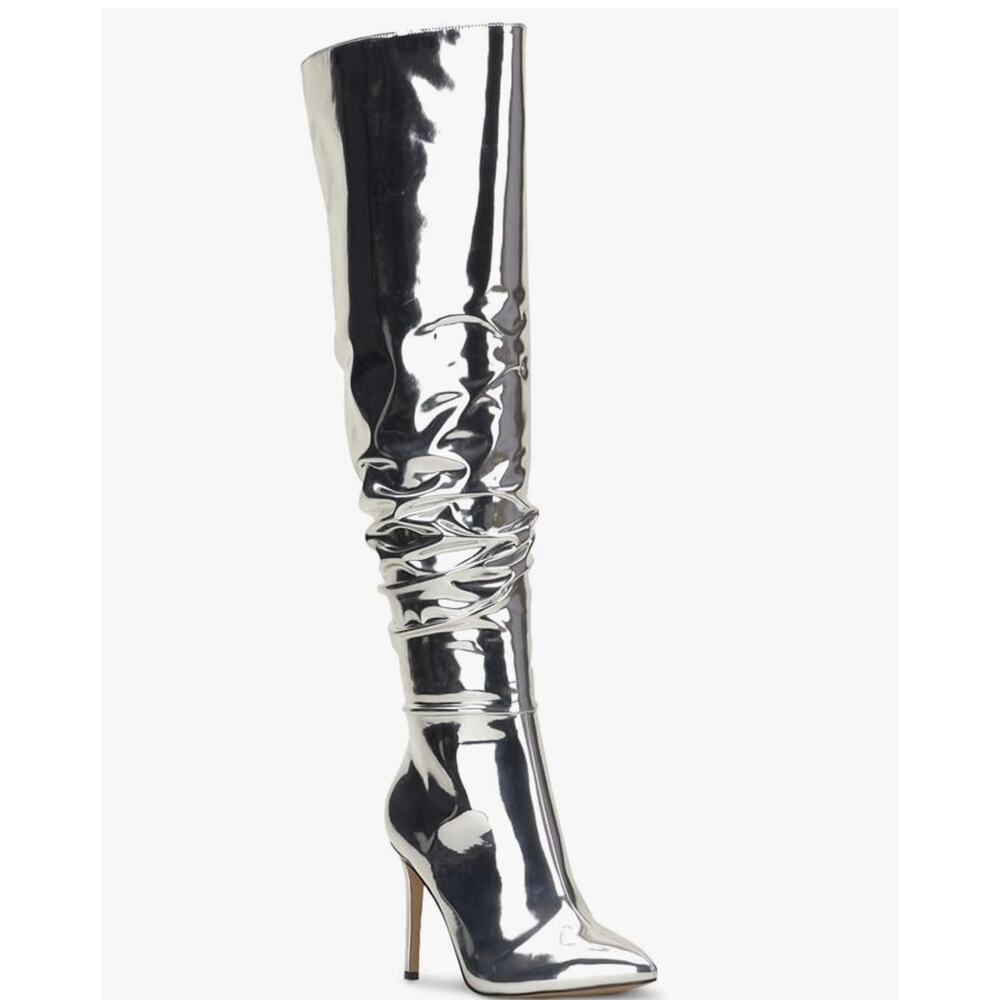 INC Womens Iyonna Patent Slouchy Over-The-Knee Boots Silver 7 NEW # Box M789